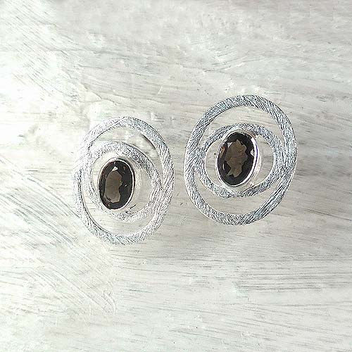 Rauchquarz Ohrstecker Oval